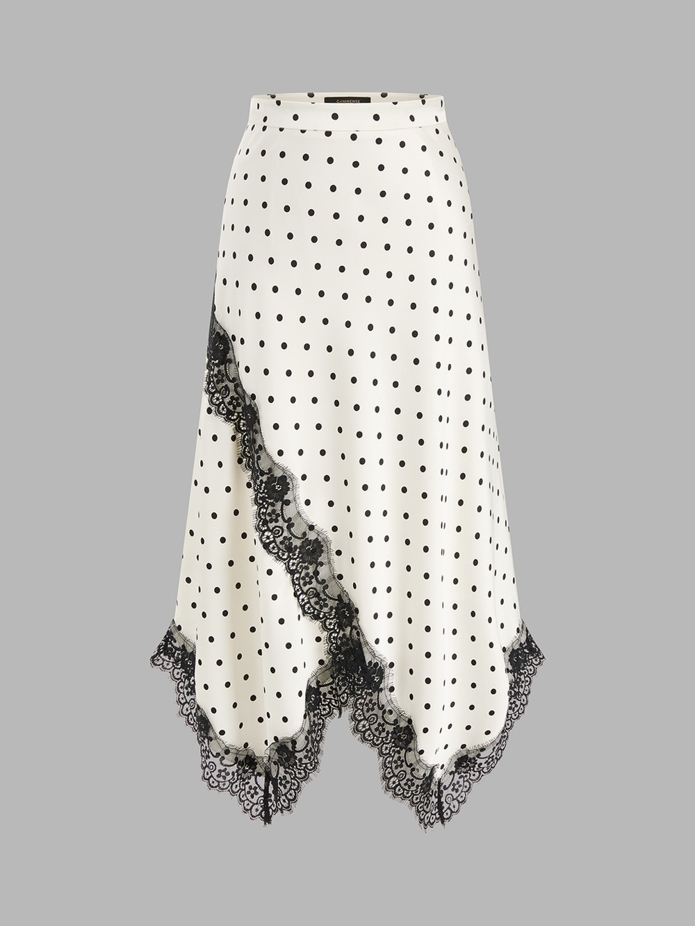 Commense Satin Polka Dot Lace Trim Midi Skirt - Cream and Black Medium NEW - Picture 2 of 8